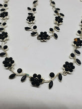 Vintage Christina Collection Black Flower Rhinestone Necklace And Bracelet Demi