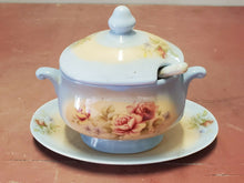 Antique 4 piece Baby Blue Rose Design Soup Tureen