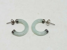 Vintage Sterling Silver Jade Half Hoop Earrings