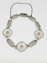 Antique Art Deco 14k & Platinum Camphor Rock Crystal European Diamond Bracelet