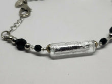 Murano Glass Silver Tone Foil Style Tube*Black And AB Crystal Beads