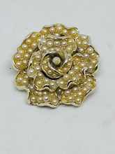 Vintage Signed Lisner Silver Tone Seed Pearl Rose Brooch