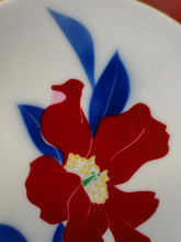 Vtg Nippon Japan Mt Fuji Mark Hand Painted Red Flower Blue Leaves Display Plate