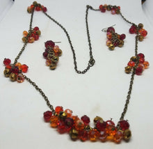 Red Faceted Crystal Bead Cluster Demi Parure Necklace and Earrings Set