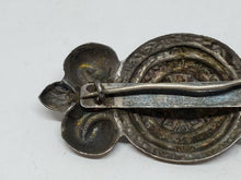 Antique Sterling Silver Aztec Calendar Fleur De Lis Style Brooch 55mm