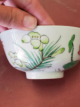 Vintage Pair Of Chinese Hand Painted Flower Rice Bowls Decorated In Hong Kong