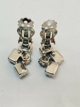 Vintage Signed Weiss Silver Tone Blue Emerald Cut Rhinestone Clip Earrings