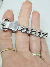 Vintage Sterling Silver Italian Uno-A-Erre Heavy Belt Buckle Chain ID Bracelet