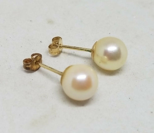 14k Yellow Gold JCM (Jacmel) 6.4mm Cultured Freshwater Pearl Stud Earrings
