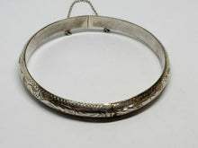 Vintage Mexico Sterling Silver Hand Etched Hinged Bangle Bracelet