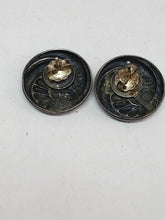 Antique Sterling Silver Art Nouveau Repousse Disc Floral Stud Earrings