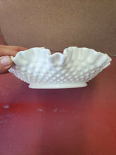 Vintage Fenton Hobnail White Milk Glass Ruffled Scalloped Shallow Bowl