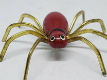 Vintage Red Painted Wooden Spider Brooch C Clasp 2.5"