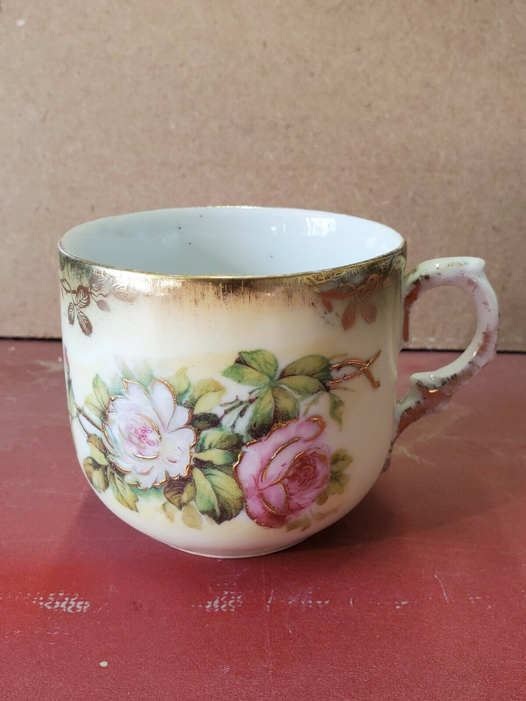 Antique White Hand Painted Flowers Porcelain Shaving Mug Gold Trim