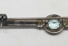 Antique Edwardian Era 835 Silver Faux Blue Topaz Bar Pin