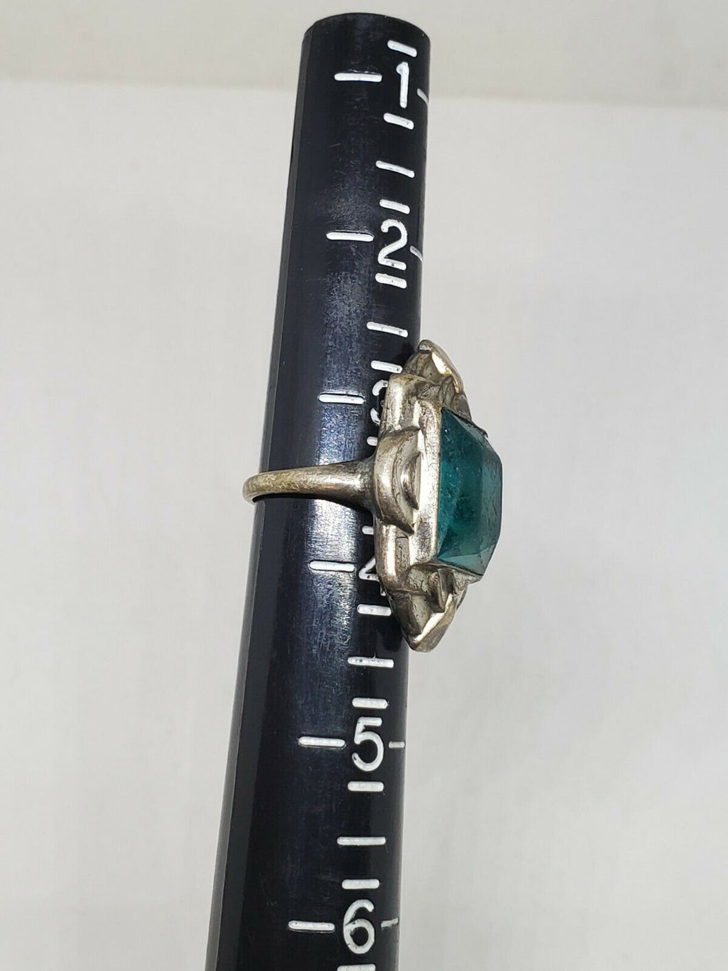 Vintage Uncas Sterling Silver Square Blue Zircon Rhinestone Ring