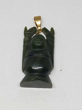 Vintage Brass Hand Carved Nephrite Jade Happy Buddha Pendant
