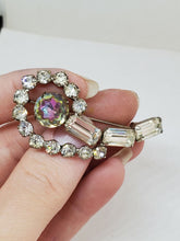 Vintage Silver Tone Round And Baguette Rhinestone Swirl Brooch