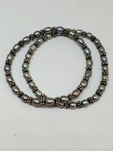 Sterling Silver Bead Gray Cultured Freshwater Oval Pearl Stretch Bracelets