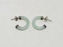 Vintage Sterling Silver Jade Half Hoop Earrings