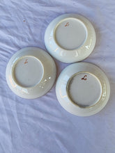Vintage White Porcelain Green And Gold Leaf 3pc Saucers Set Cursive "L" Mark