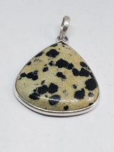 Handmade Sterling Silver Dalmatian Stone Teardrop Wire Bezel Open Back Pendant