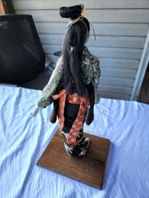 Vintage Handmade Japanese Geisha Doll On Stand Silk Fabric Kimono White Face 17"