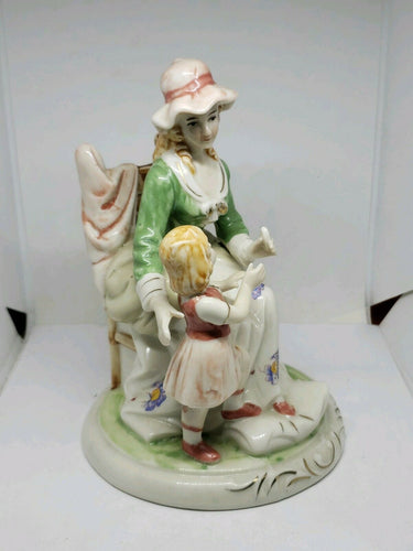Vintage Handpainted Figurine Woman Sitting With Child Made In Taiwan