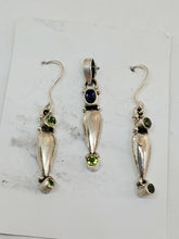 Handmade Sterling Silver Tanzanite And Peridot Long Teardrop Pendant & Earrings