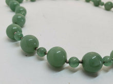 Sterling Silver Jadite Green Jade Single Strand Necklace Alternating Sized Beads