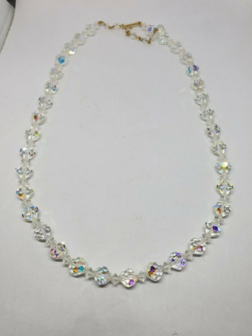 Vintage Gold Tone Aurora Borealis Crystal Single Strand Necklace