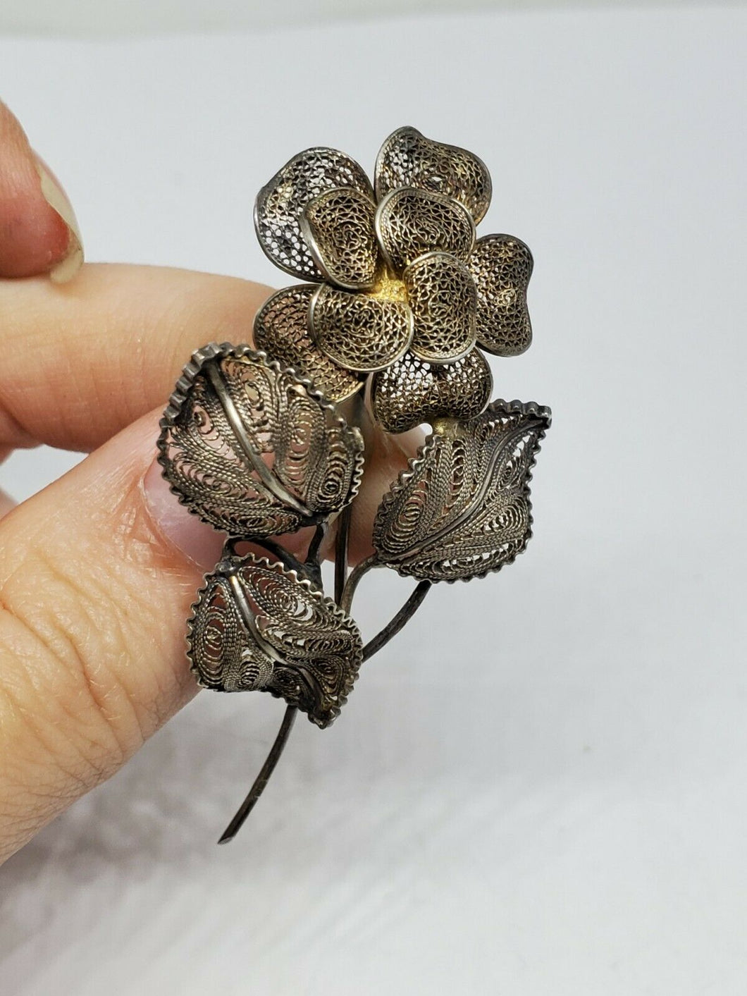 Antique 800 Silver Spun Filigree Wire Flower Brooch – Fire And Stone Jewelry
