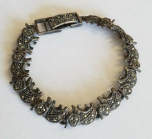 Vintage Sterling Silver Elephant Marcasite Bracelet