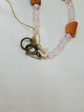 Vintage Sterling Freshwater Pearl Cross Orange Cats Eye Enamel Opalite Necklace