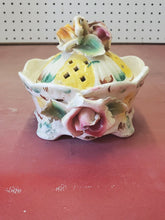 Antique Porcelain Capodimonte Italy Handpainted Flowers Potpourri/Jewelry Box