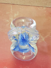 Clear Crystal Flower Basket Paperweight With Blue Flower