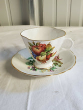 Vintage Clarence Fine Bone China Apples & Pears Cup & Saucer Married Pair