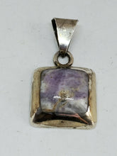 Vintage Mexico Sterling Silver Amethyst Sage Square Pendant