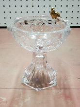 Vintage Cut Glass Footed Pedestal Candy Dish Bowl Brass Bird Perched Figurine