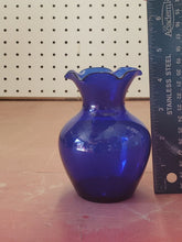 Vintage Blue Cobalt Art Glass Ruffled Edge Bud Vase 4 5/16"