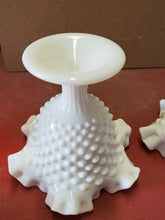 Vintage Pair Of Fenton White Milk Glass Hobnail Ruffled Footed Candy Dishes