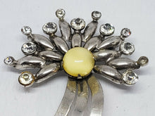 Vintage Sterling Silver Yellow Moonglow And Clear Rhinestone Starburst Brooch
