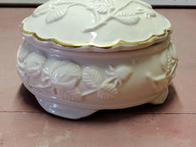 Vintage Ivory China Embossed Roses Gold Trim Covered Jewelry Box