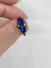Vintage Uncas Sterling Silver Blue & Clear Rhinestone Claw Prong Ring Size 7 3/4
