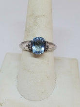 Sterling Silver Cushion Cut Blue Topaz And White Topaz Ring Size 8