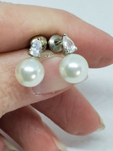 Sterling Silver Faux Pearl And Cubic Zirconia Stud Earrings