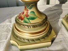 Vintage Victorian Yellow Hand Painted Floral Lamp Bases Gold Plated Accents