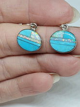Vintage Sterling Silver Turquoise & Lab Opal Inlay Earrings S☆ 925 Philippines