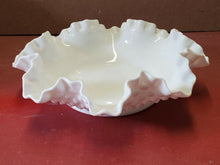 Vintage Fenton White Milk Glass Hobnail Ruffled Flower Shallow Bowl