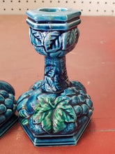 Vintage Pair Of Inarco E3563 Blue Pillar 3D Fruit Candlestick Holders